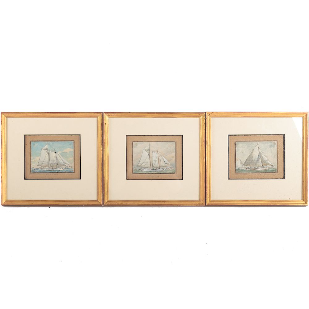 Appraisal: Louis J Feuchter Three Marine Watercolors American - Depicting Skipjacks