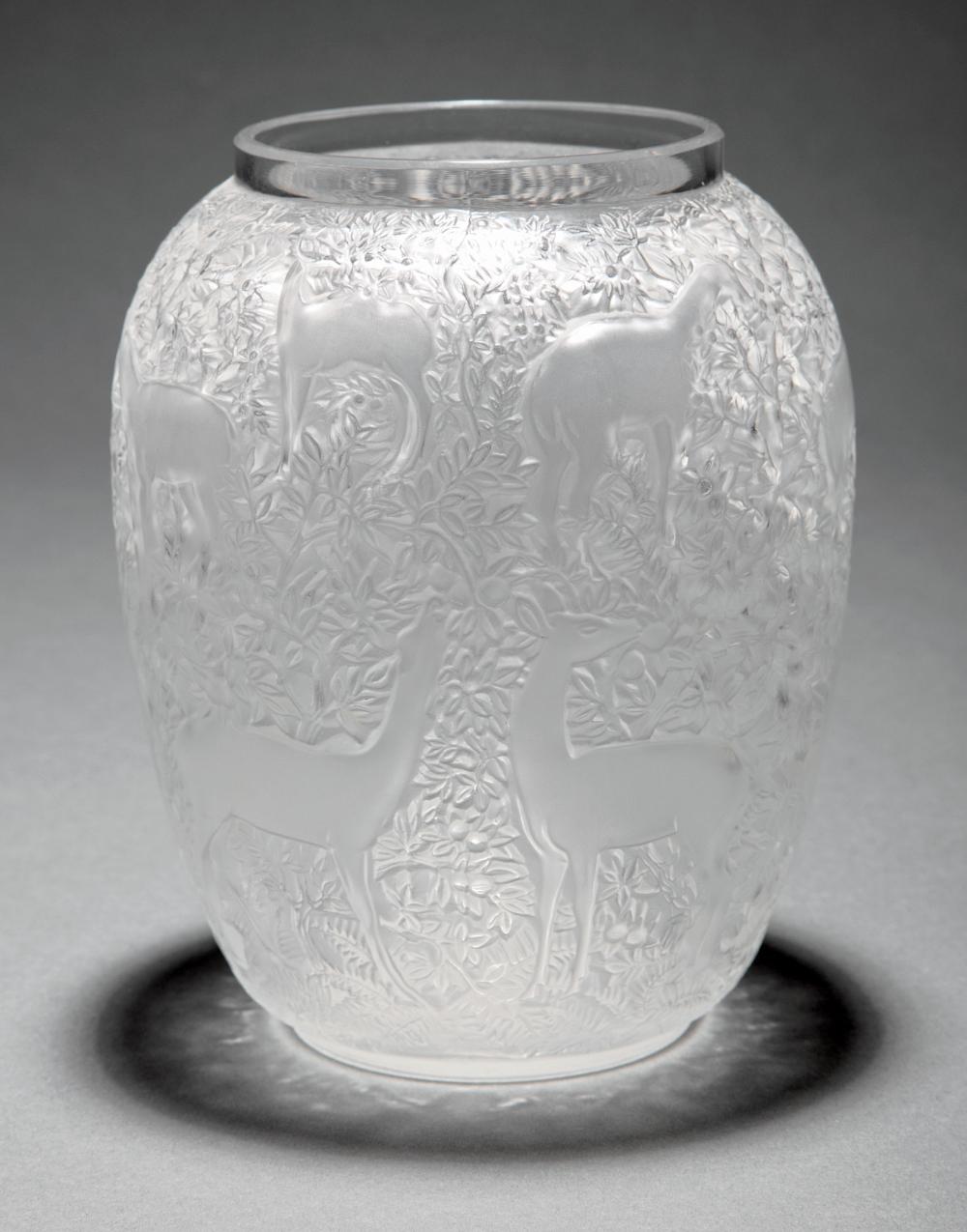 Appraisal: Lalique Biches Glass Vase late th c marked Lalique Cristal