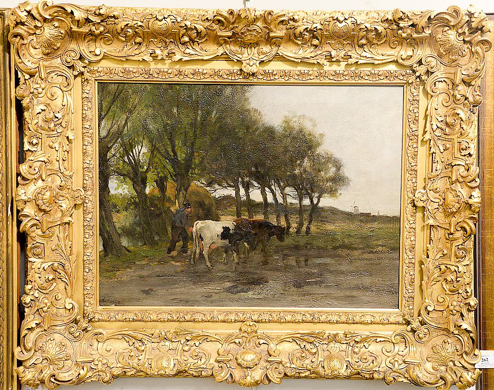 Appraisal: Charles Paul Gruppe - oil on canvas Cows Heading to