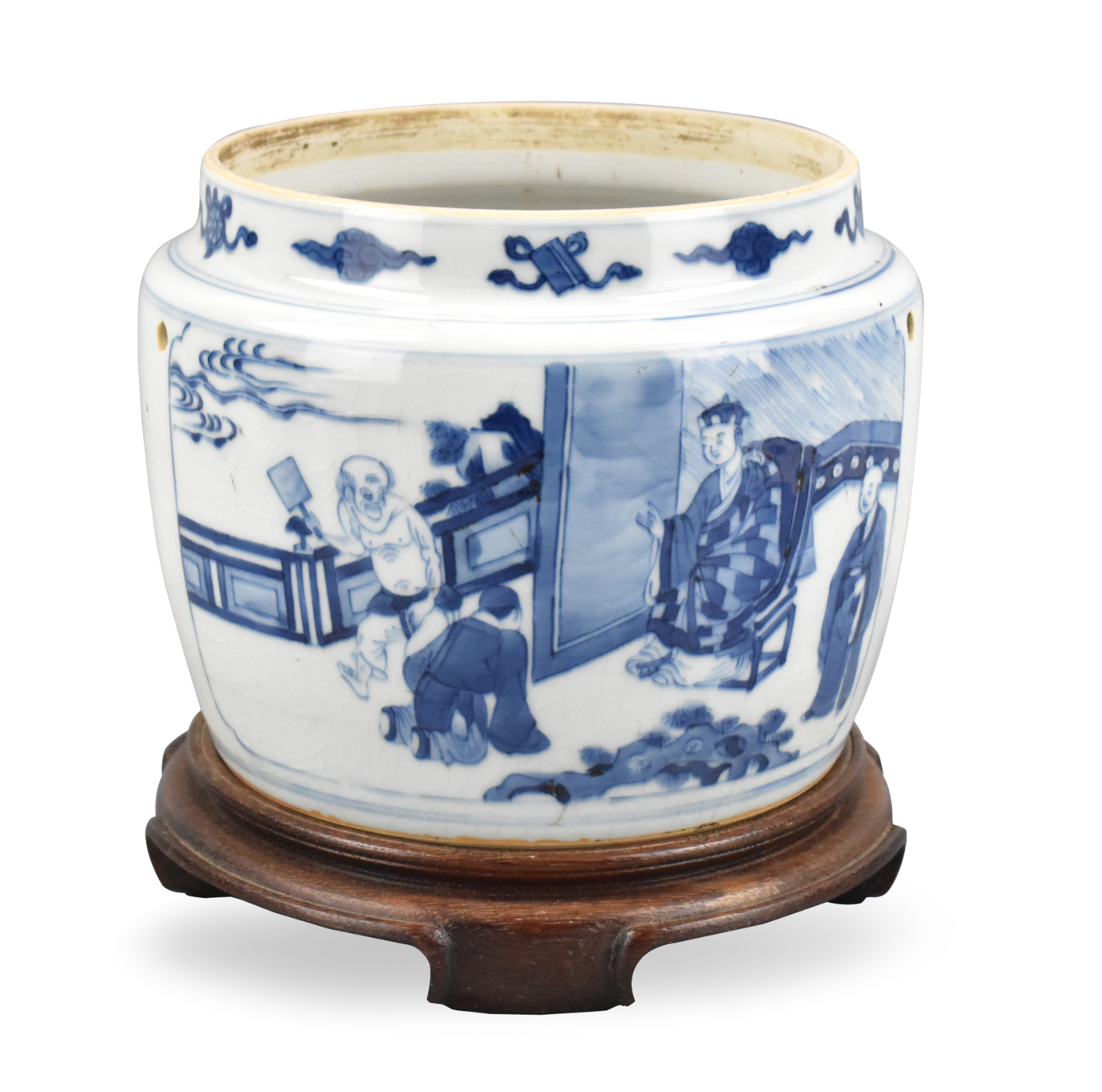 Appraisal: A Chinese blue white jar with figures dating from the