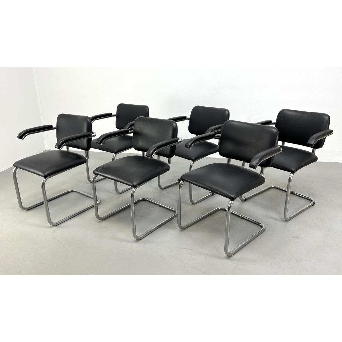 Appraisal: Set Chrome Tube Frame Dining Chairs All with upholstered arms