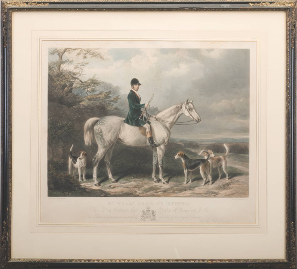 Appraisal: FRAMED HANDCOLORED ENGRAVING MR WILLM LONG ON BERTHA By Edward