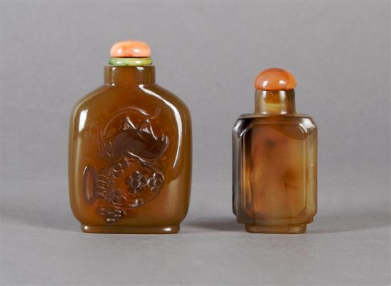 Appraisal: A Group of Two Agate Snuff Bottles Height of tallest