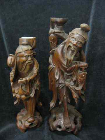 Appraisal: Chinese Carved Wooden Figures fisherman farmer '' ''