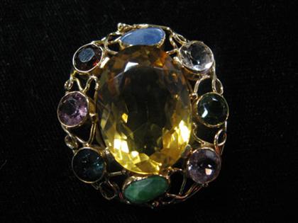 Appraisal: Multi gem set pendant Colorful pendant displays a large citrine