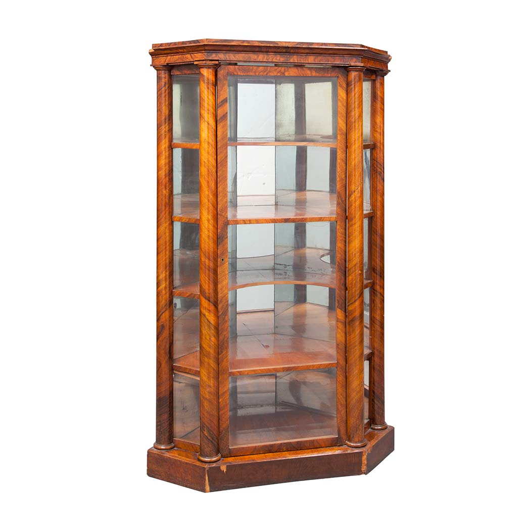 Appraisal: Biedermeier Mahogany Corner Vitrine Mid th century The single glazed