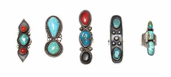 Appraisal: A Collection of Five Southwestern Rings with elongated designs each