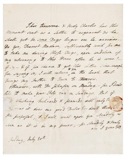 Appraisal: BURNEY Fanny - Autograph letter signed with initials to Hester