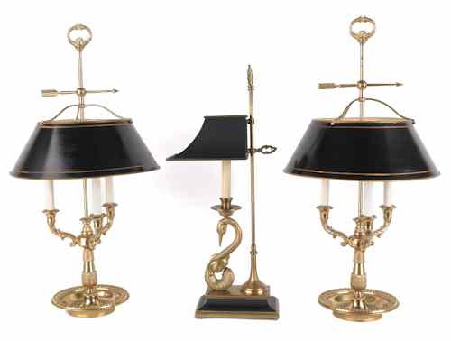 Appraisal: Three brass table lamps th c with tin shades tallest