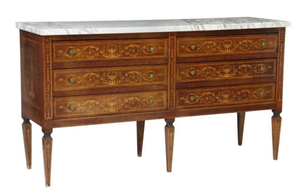 Appraisal: Italian Neoclassical style marble-top commode th c six banded drawers