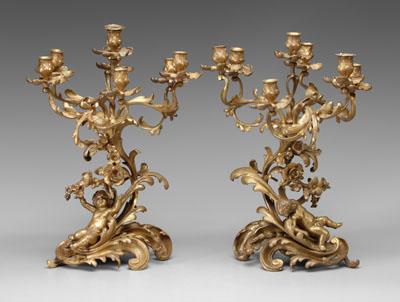 Appraisal: Pair bronze candelabra baroque style each with seven candle sockets