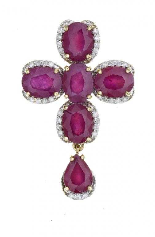 Appraisal: A RUBY AND DIAMOND CROSS of five cushion shaped rubies