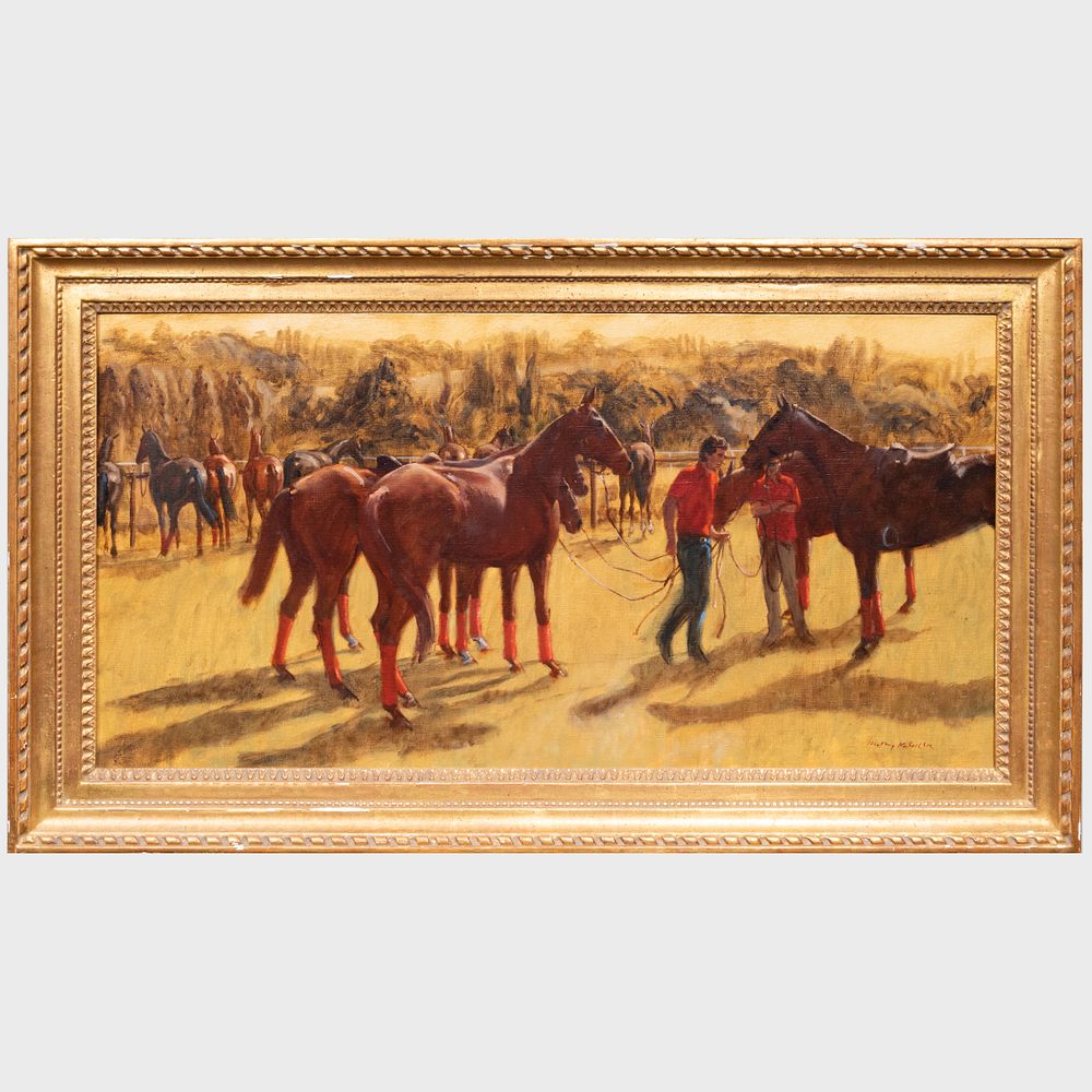 Appraisal: Henry Koehler - Polo Grooms Deauville Oil on canvas signed