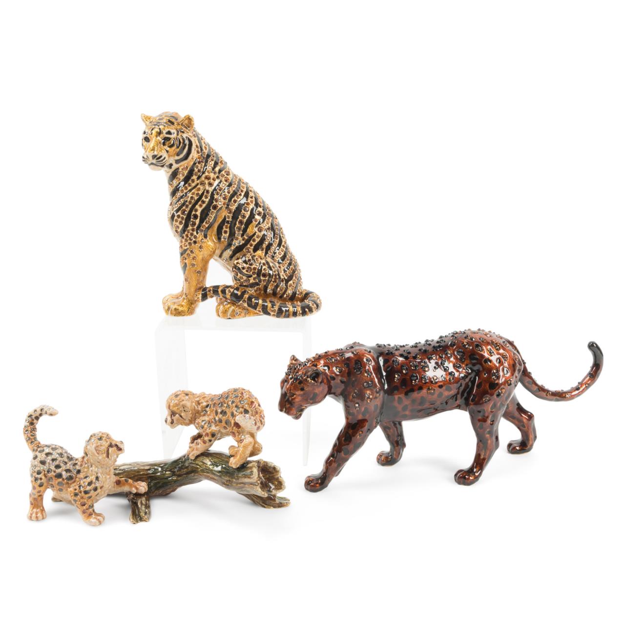 Appraisal: PCS JAY STRONGWATER JUNGLE CAT FIGURINES Three Jay Strongwater American