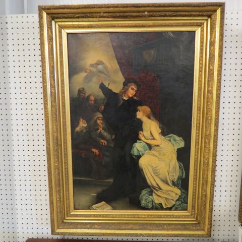 Appraisal: Antique Oil Painting biblical scene on canvas image area x