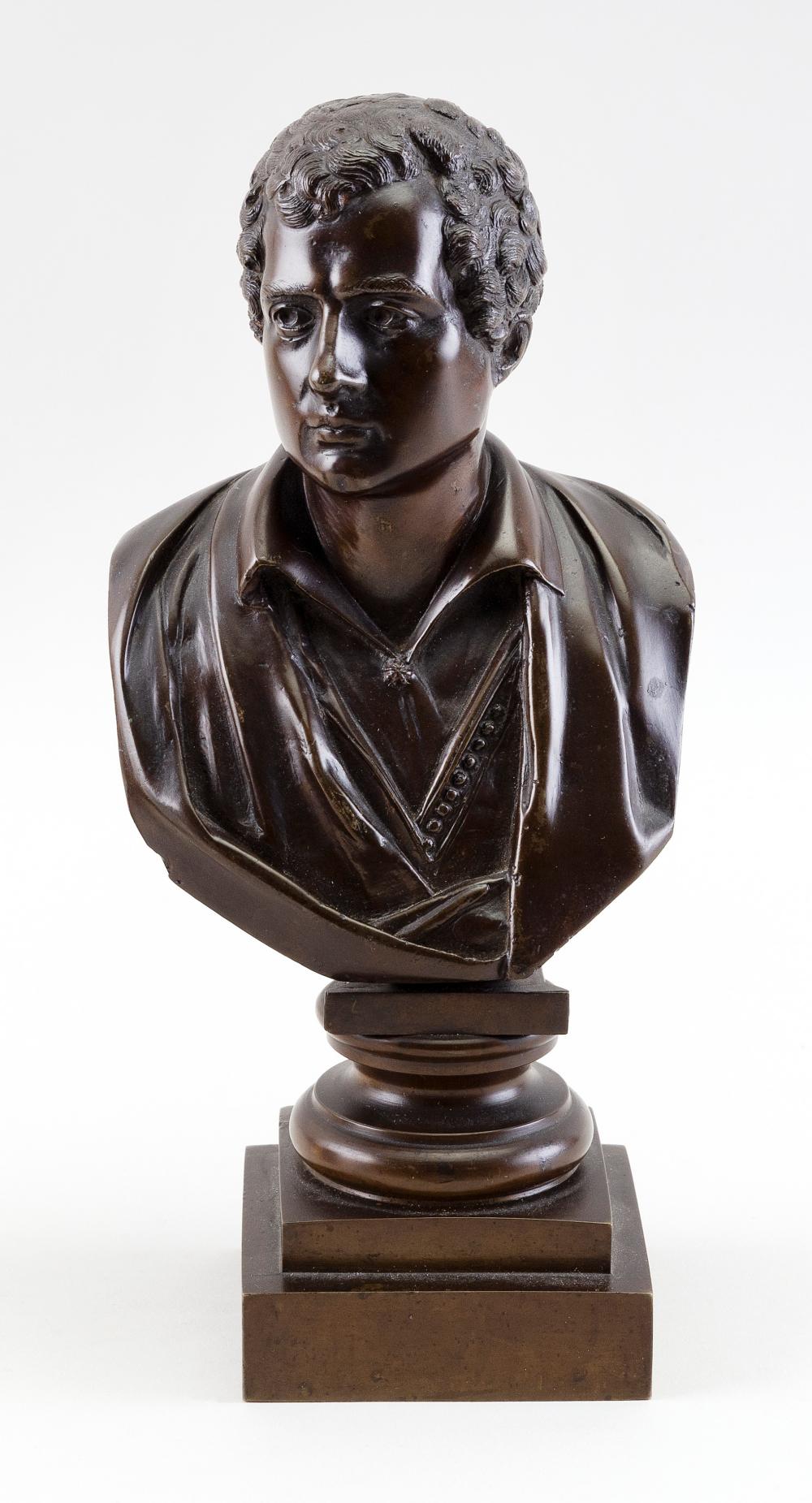 Appraisal: BRONZE BUST OF LORD BYRON TH CENTURY HEIGHT BRONZE BUST