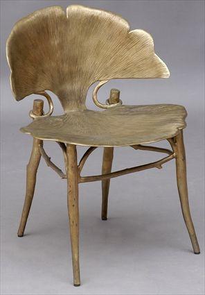 Appraisal: CLAUDE LALANNE BRONZE GINKO CHAIR With petal cast back and