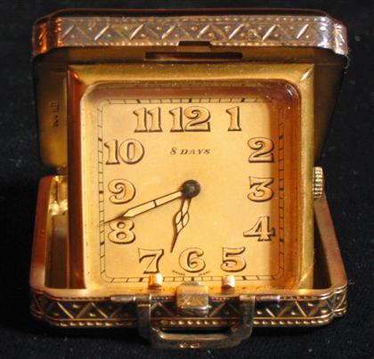 Appraisal: Square purple enamel folding travel clockswiss early th century