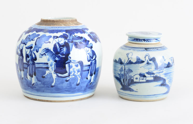 Appraisal: TWO CHINESE BLUE AND WHITE PORCELAIN GINGER JARS The larger