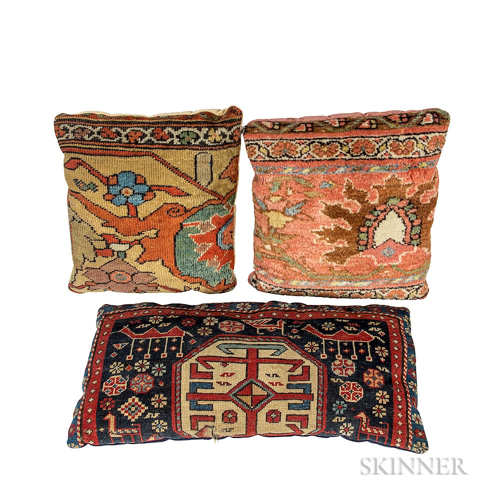 Appraisal: Three Antique Rug Pillows Three Antique Rug Pillows Caucasus and