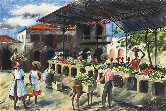 Appraisal: Lois Mailou Jones American - Haitian Market watercolor signed Lois