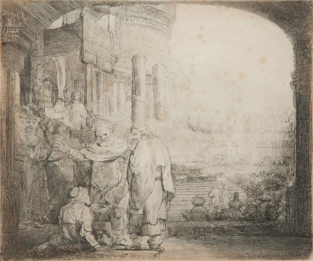 Appraisal: REMBRANDT VAN RIJN PETER AND JOHN HEALING THE CRIPPLE Rembrandt