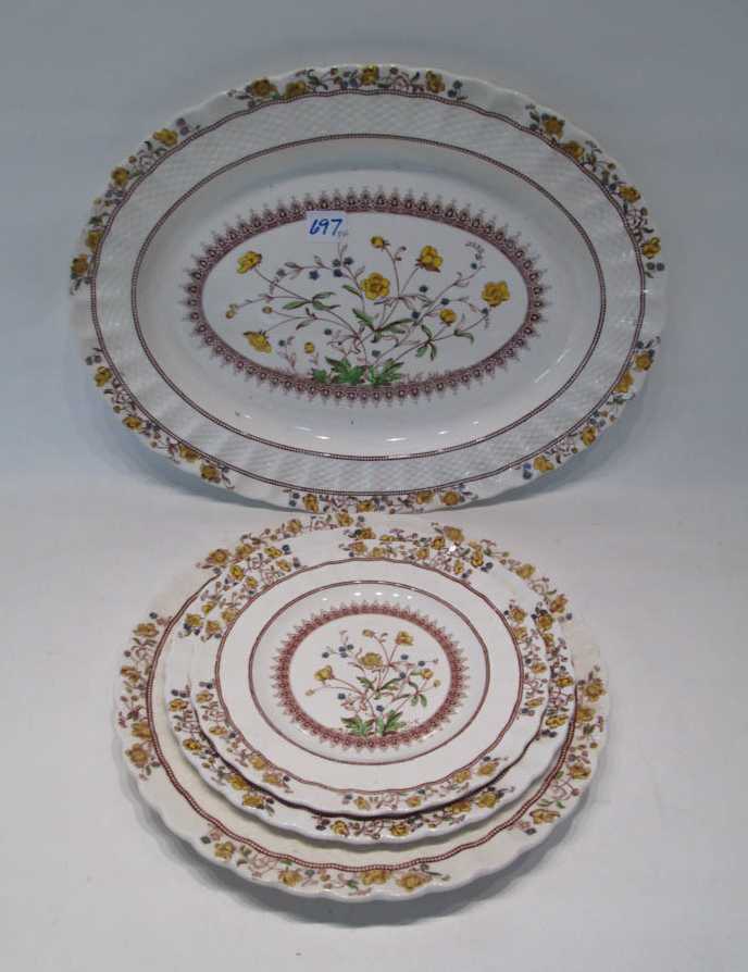 Appraisal: SPODE BUTTERCUP CHINA SET eighty-four pieces comprised of dinner plates