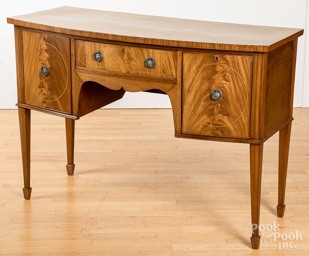 Appraisal: George III style inlaid mahogany sideboard George III style inlaid