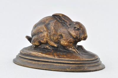 Appraisal: Antoine-Louis Barye French - Lapin Oreilles Couchees Miniature bronze with