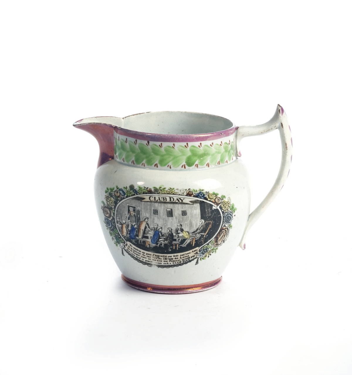 Appraisal: ENGLISH PEARLWARE ENAMEL PINK LUSTRE-DECORATED AND BLACK TRANSFER-PRINTED 'ODD FELLOWS'