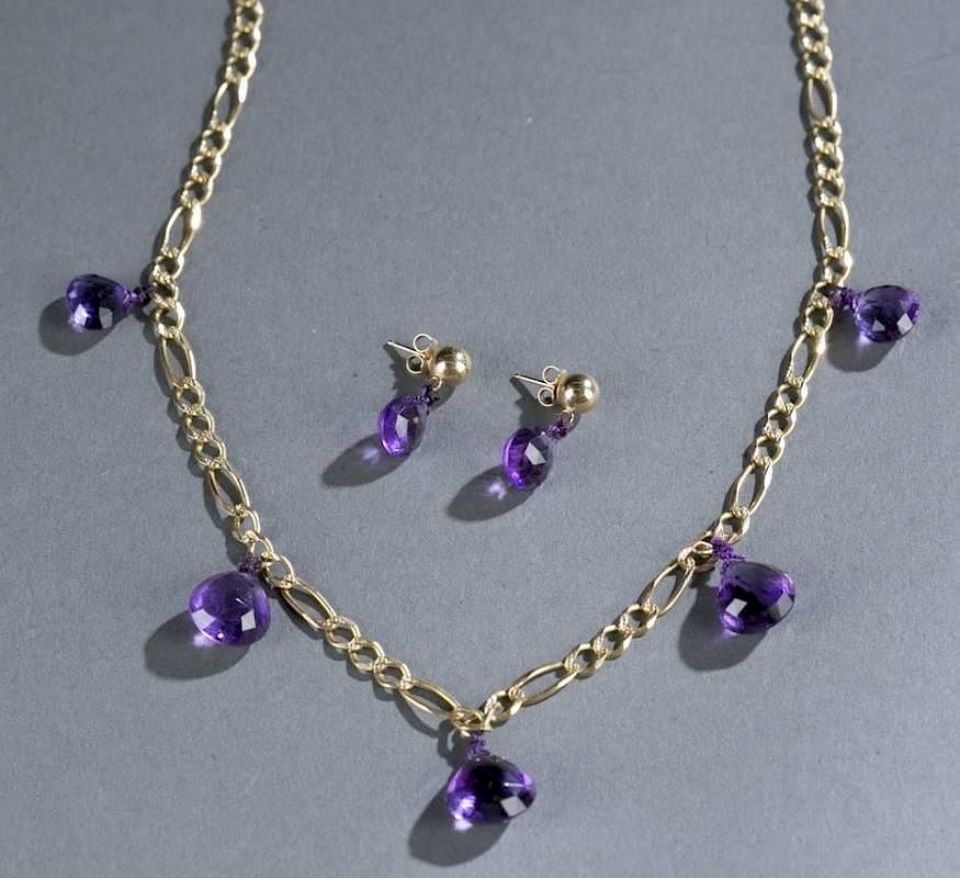 Appraisal: Amethyst briollete necklace and earring set A amethyst briollete necklace