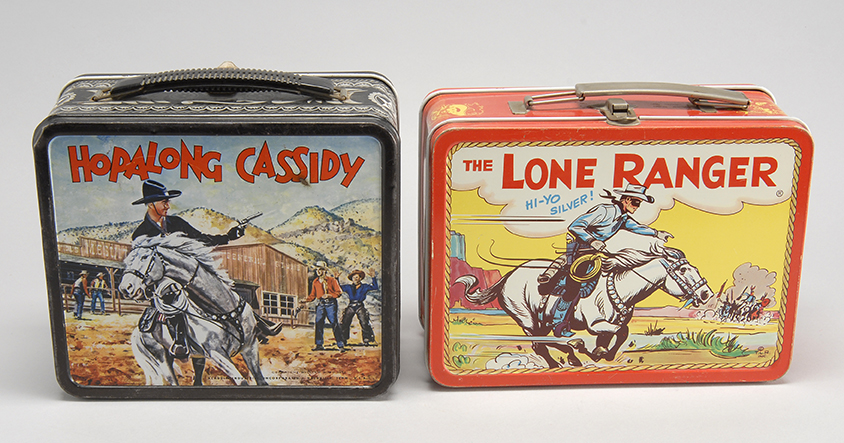 Appraisal: TWO VINTAGE COLORED TIN LITHOGRAPHED LUNCHBOXES Depict the Lone Ranger