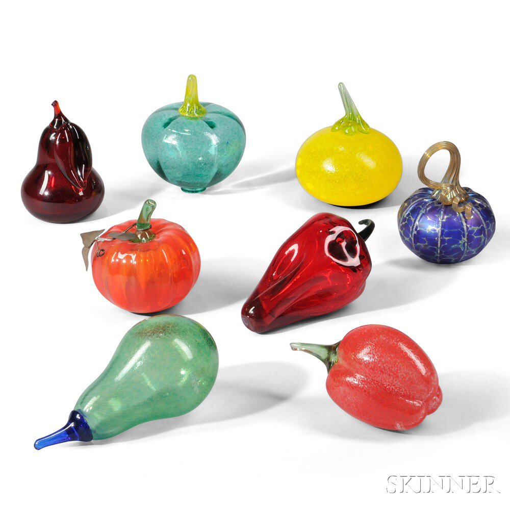 Appraisal: Eight Blown Glass Vegetables and Fruit Four Kosta Boda Art