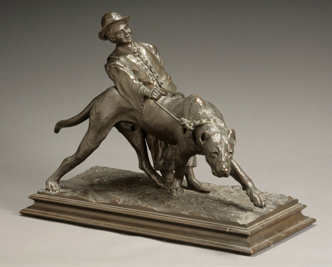 Appraisal: Continental Patinated Copper Group of a Man with Hound Probably