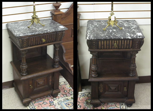 Appraisal: PAIR OF MARBLE-TOP NIGHTSTANDS German c each a -tier design