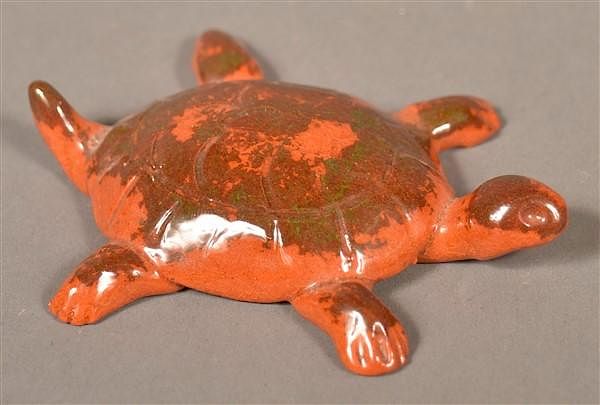 Appraisal: Breininger Pottery Molded Glazed Turtle Breininger Pottery Hand Molded and