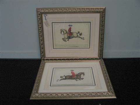 Appraisal: Two handcolored copper engravings of equestrian scenes by Eisenberg Paris