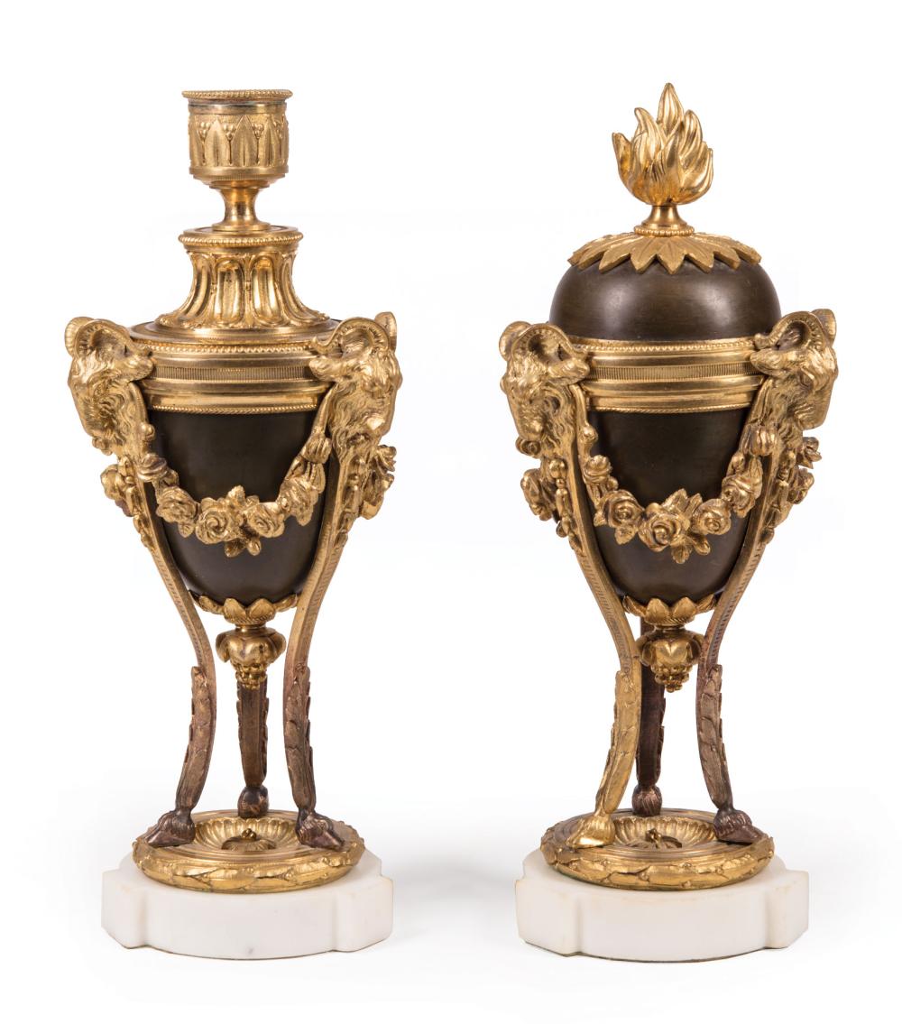 Appraisal: Pair of Louis XVI Gilt and Patinated Bronze and Marble