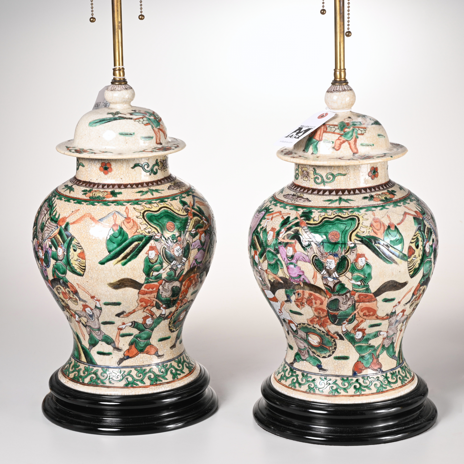 Appraisal: PAIR CHINESE CRACKLE GLAZE GINGER JAR LAMPS th c polychrome