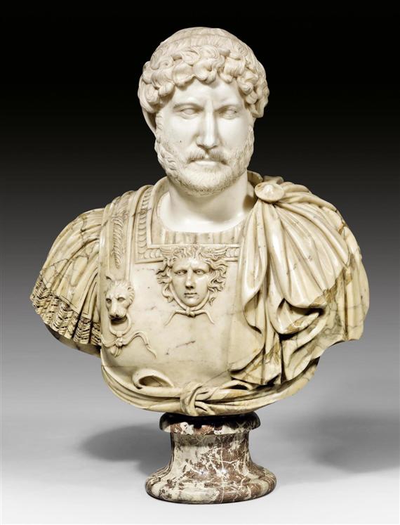 Appraisal: LARGE MARBLE BUST OF EMPEROR HADRIAN after the original from