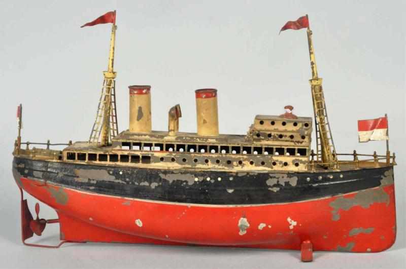 Appraisal: Tin Fleischmann Ocean Liner Wind-Up Toy German Working Original masts