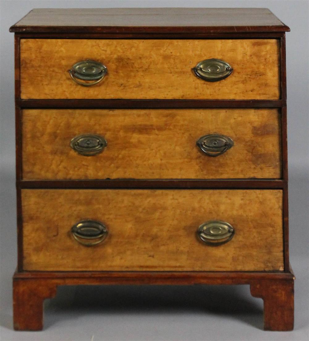 Appraisal: GEORGE III-STYLE BIRD'S EYE MAPLE VENEERED AND MAHOGANY BACHELOR'S CHEST