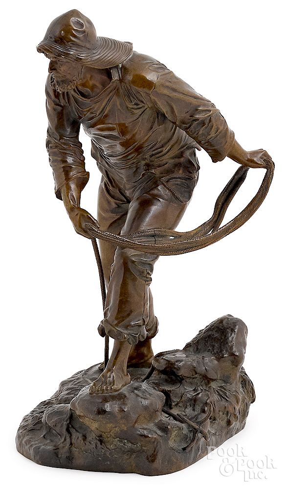 Appraisal: Edouard Lormier bronze fisherman sculpture Edouard Lormier Greek French -