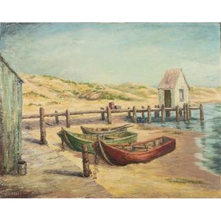 Appraisal: Wm Heiskell Painting Unframed oil on board Three Boats by