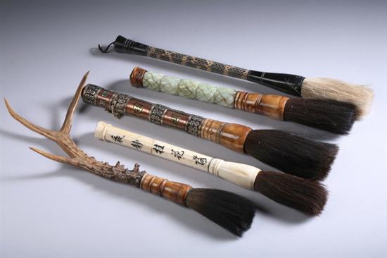 Appraisal: FIVE CHINESE SCHOLAR'S BRUSHES With assorted handles - Largest in