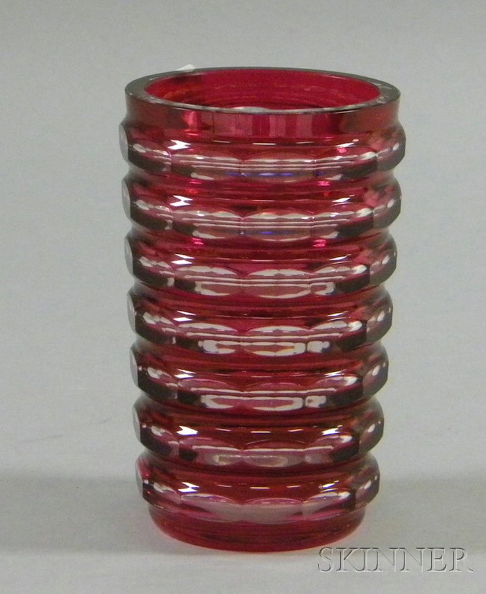 Appraisal: Ruby Overlay Vase ruby over colorless glass faceted sides ht