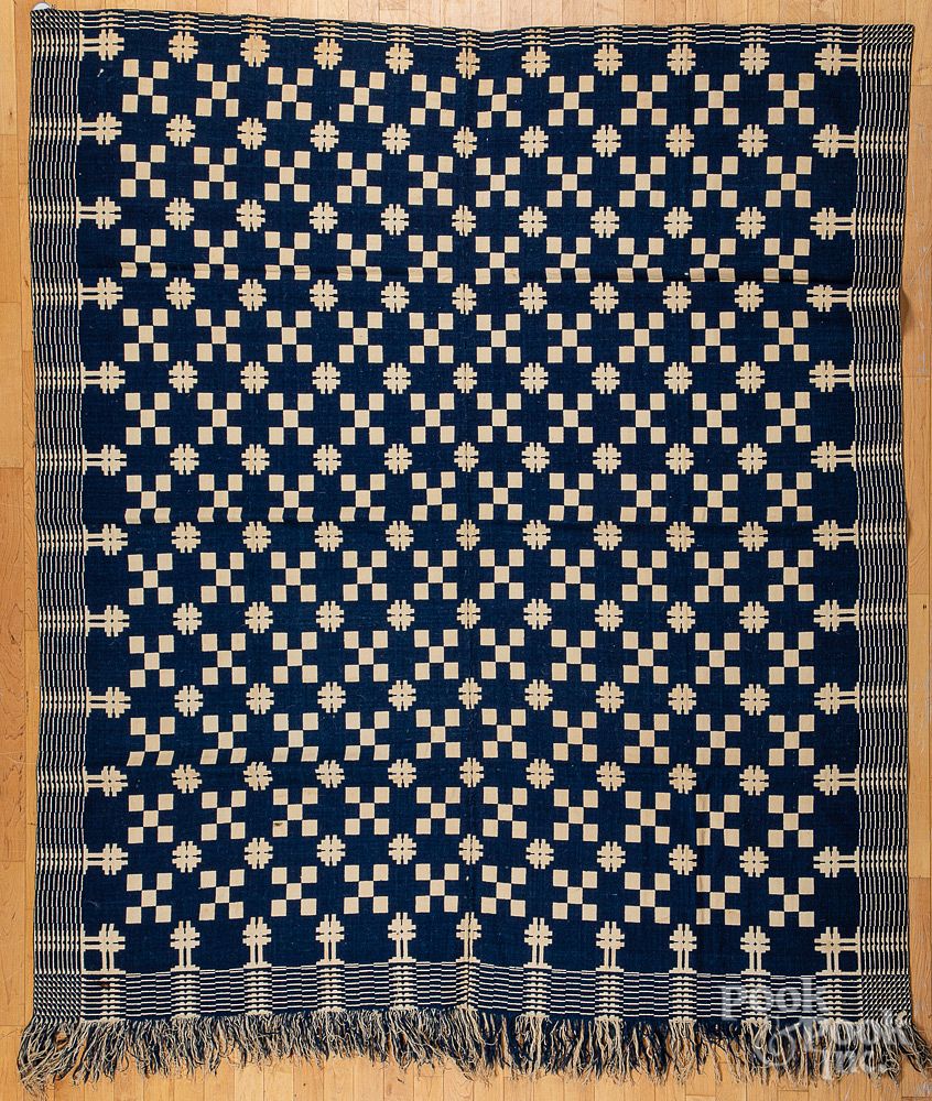 Appraisal: Pennsylvania blue and white overshot coverlet Pennsylvania blue and white