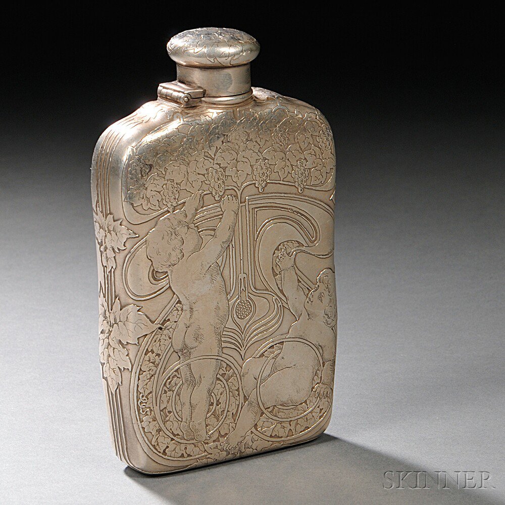 Appraisal: Tiffany Co Art Nouveau Sterling Silver Flask New York -