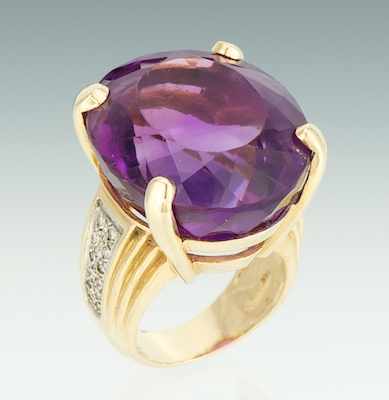 Appraisal: An Oversized Amethyst and Diamond Ring k yellow gold ring