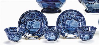 Appraisal: Three historical blue transferware teabowls and two saucers davenport longport